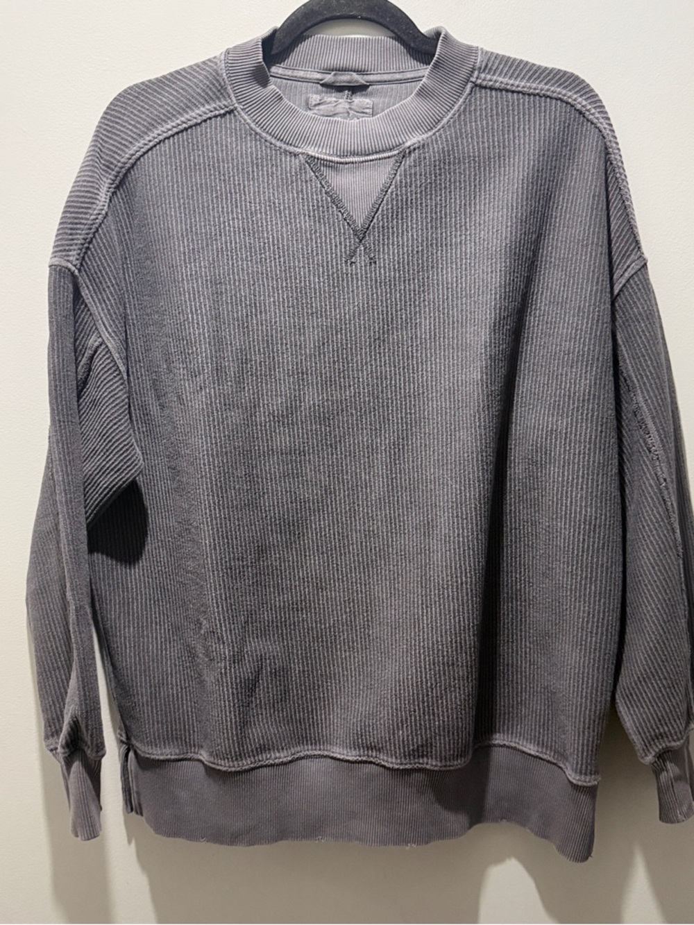 Aerie Big Chill Textured Crew Sweatshirt - Charcoal Grey - Picture 2 of 5